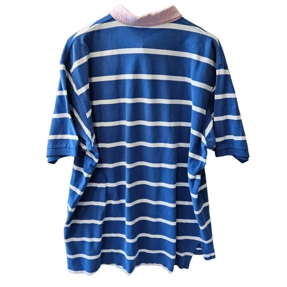 Vintage 90s Ralph Lauren Men's Striped Polo Pink Collar Button Down Blue Shirt